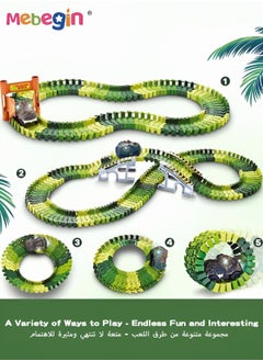 MEBEGIN 156PCS Dinosaur Race Track Toys Set, Dinosaur-themed Car Toys, Flexible Dinosaur Track Toy Set with 2 Dinosaurs Figures, 2 Dinosaur Cars, 144 Track Pieces and Other Accessaries, Educational Toys Gift for Kids  - Image 3