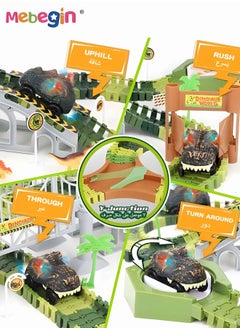 MEBEGIN 156PCS Dinosaur Race Track Toys Set, Dinosaur-themed Car Toys, Flexible Dinosaur Track Toy Set with 2 Dinosaurs Figures, 2 Dinosaur Cars, 144 Track Pieces and Other Accessaries, Educational Toys Gift for Kids  - Image 2