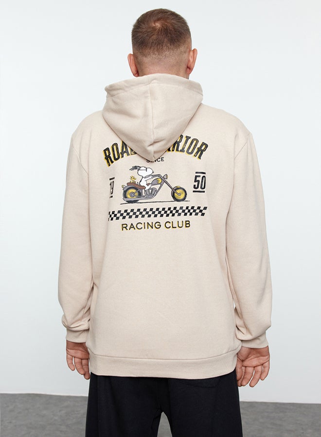 trendyol Unisex Beige Regular / Normal Cut Snoopy Original Licensed Hooded Sweatshirt TMNAW25SW00126 - Image 5