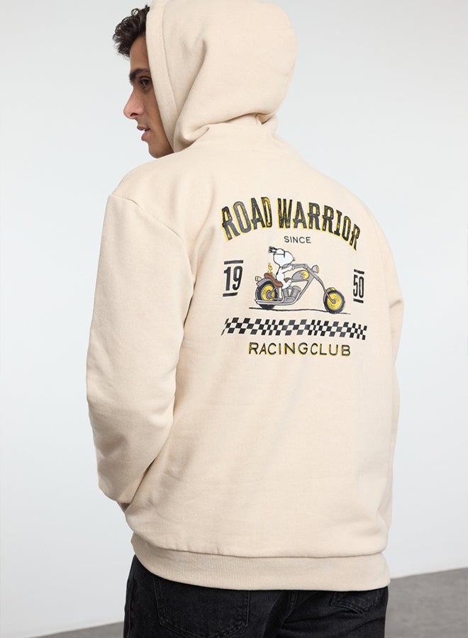 trendyol Unisex Beige Regular / Normal Cut Snoopy Original Licensed Hooded Sweatshirt TMNAW25SW00126 - Image 1