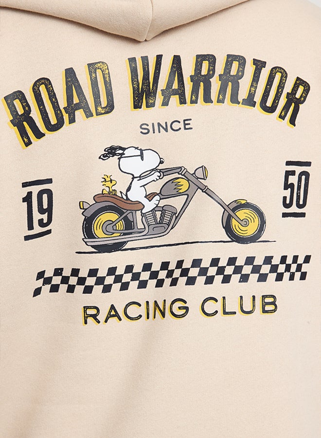 trendyol Unisex Beige Regular / Normal Cut Snoopy Original Licensed Hooded Sweatshirt TMNAW25SW00126 - Image 4