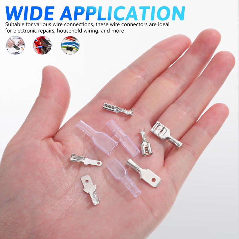 540pcs Spade Terminal Connectors Kit 2 8mm to 6 3mm Male Female Crimp Set with Insulating Sleeves - Image 4