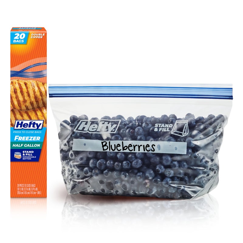 Hefty Press to Close Plastic Freezer Bags, Half Gallon Size, 20 Count - Image 1