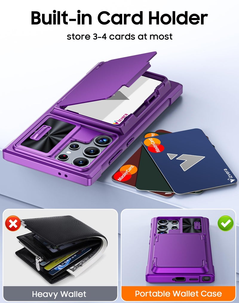 Vizvera for Samsung Galaxy S24 Ultra Case Wallet, RFID Cards Holder & Camera Cover & Kickstand for Women Men, Full Body Rugged Shockproof Silicone Case for S24 Ultra 6.8" 2024 Only-Purple - Image 4