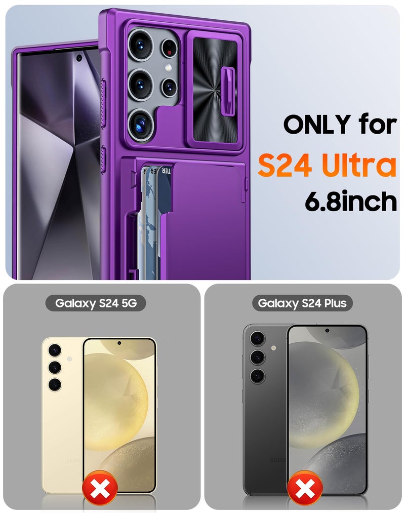 Vizvera for Samsung Galaxy S24 Ultra Case Wallet, RFID Cards Holder & Camera Cover & Kickstand for Women Men, Full Body Rugged Shockproof Silicone Case for S24 Ultra 6.8" 2024 Only-Purple - Image 2