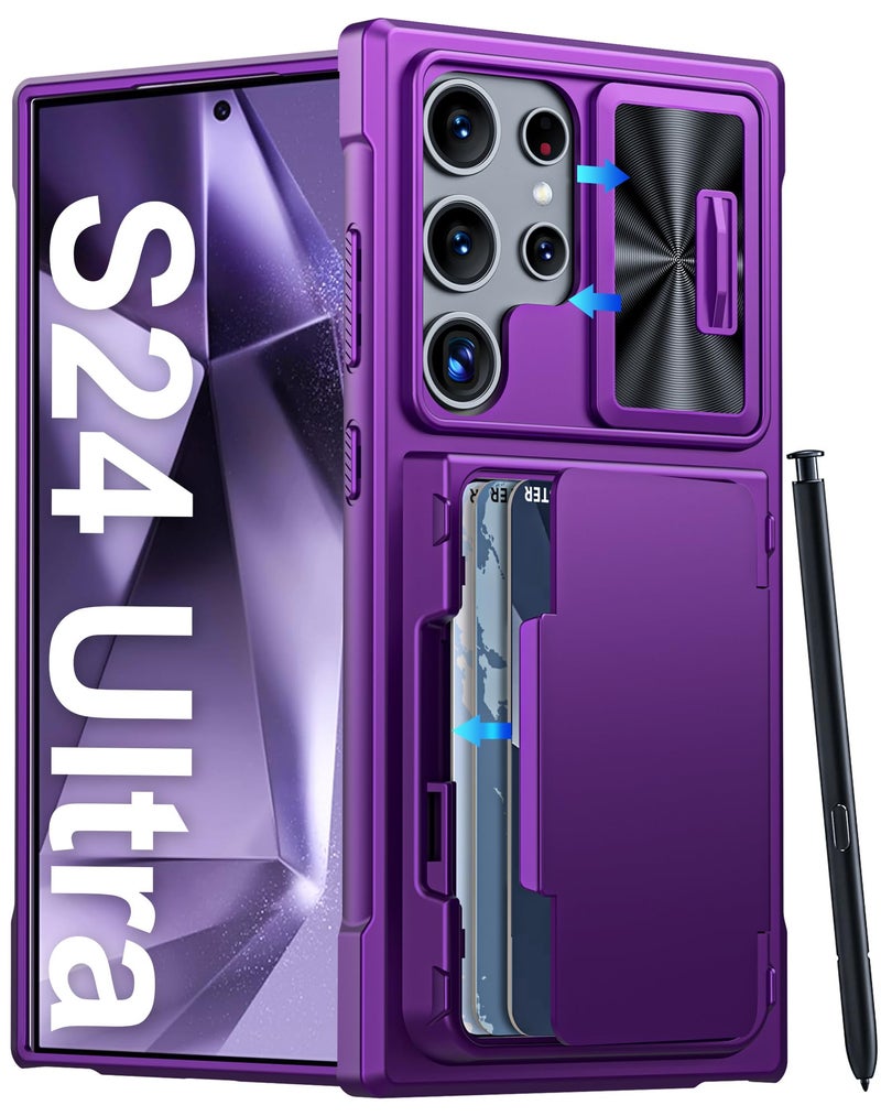 Vizvera for Samsung Galaxy S24 Ultra Case Wallet, RFID Cards Holder & Camera Cover & Kickstand for Women Men, Full Body Rugged Shockproof Silicone Case for S24 Ultra 6.8" 2024 Only-Purple - Image 1