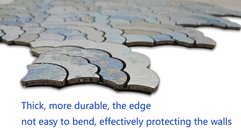 XUANINY 11-Sheet Peel and Stick Metal Backsplash Tiles, Self Adhesive Cloud-Shaped Aluminum Mosaic 3D Wall Sticker for Kitchen Bathroom Living Room Decor (Printing Blue, 11) - Image 4
