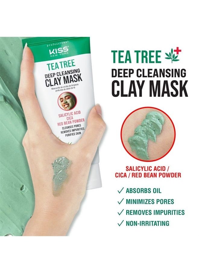 kiss new york Tea Tree Deep Cleansing Clay Mask, Korean Skin Care Minimizes Pores, Absorbs Oil, Non-Irritating, Removes Impurities 4.23 oz. (1 PACK)  - Image 3