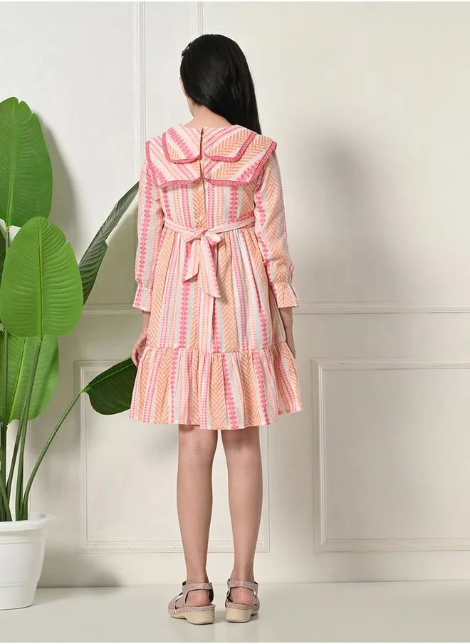 بيلا مودا Bella Moda Striped Ruffled Hem Knee-Length Dress