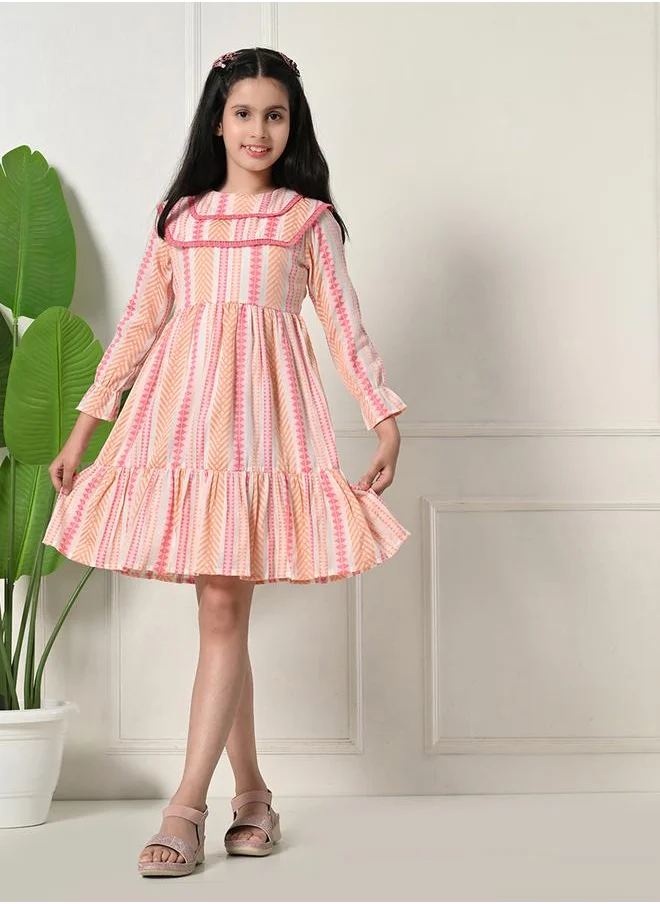 بيلا مودا Bella Moda Striped Ruffled Hem Knee-Length Dress