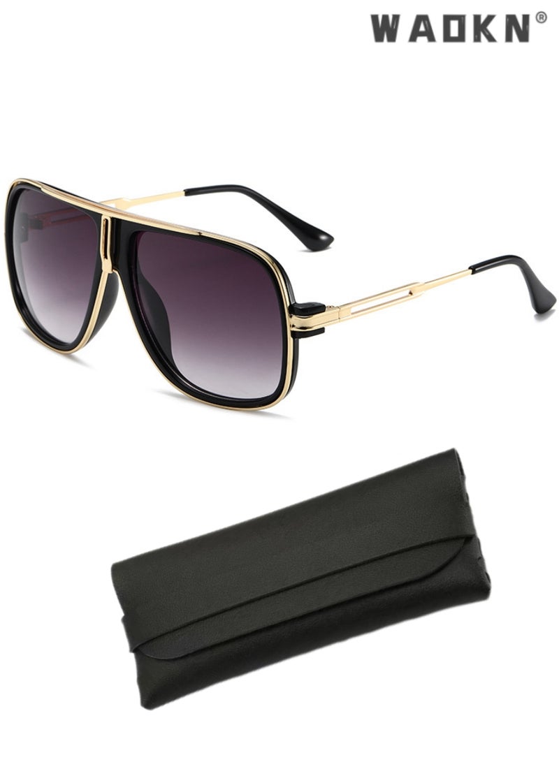 دبليو أيه أو كي أن نظارات شمسية ريترو للرجال نظارات شمسية طيار كبيرة الحجم كلاسيكية للنساء نظارات مرآة عصرية كلاسيكية، نظارات شمسية لحماية UV400 بإطار معدني وكمبيوتر شخصي - Image 1