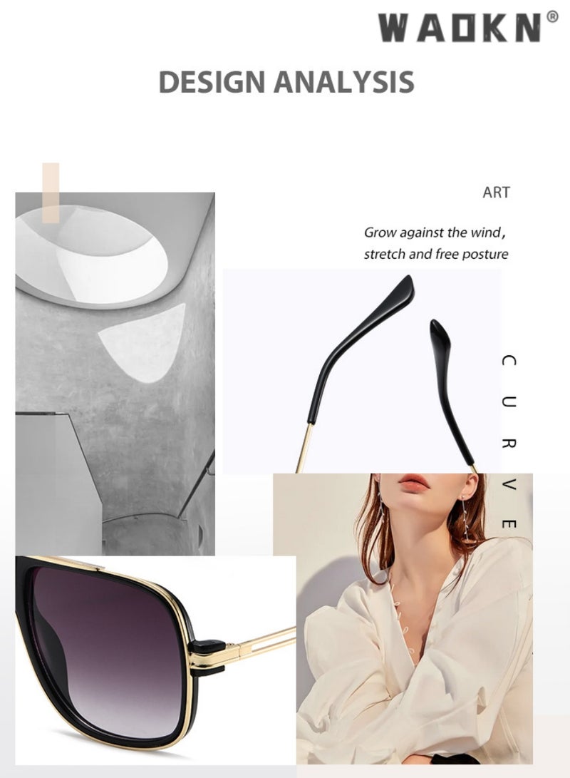 دبليو أيه أو كي أن نظارات شمسية ريترو للرجال نظارات شمسية طيار كبيرة الحجم كلاسيكية للنساء نظارات مرآة عصرية كلاسيكية، نظارات شمسية لحماية UV400 بإطار معدني وكمبيوتر شخصي - Image 5