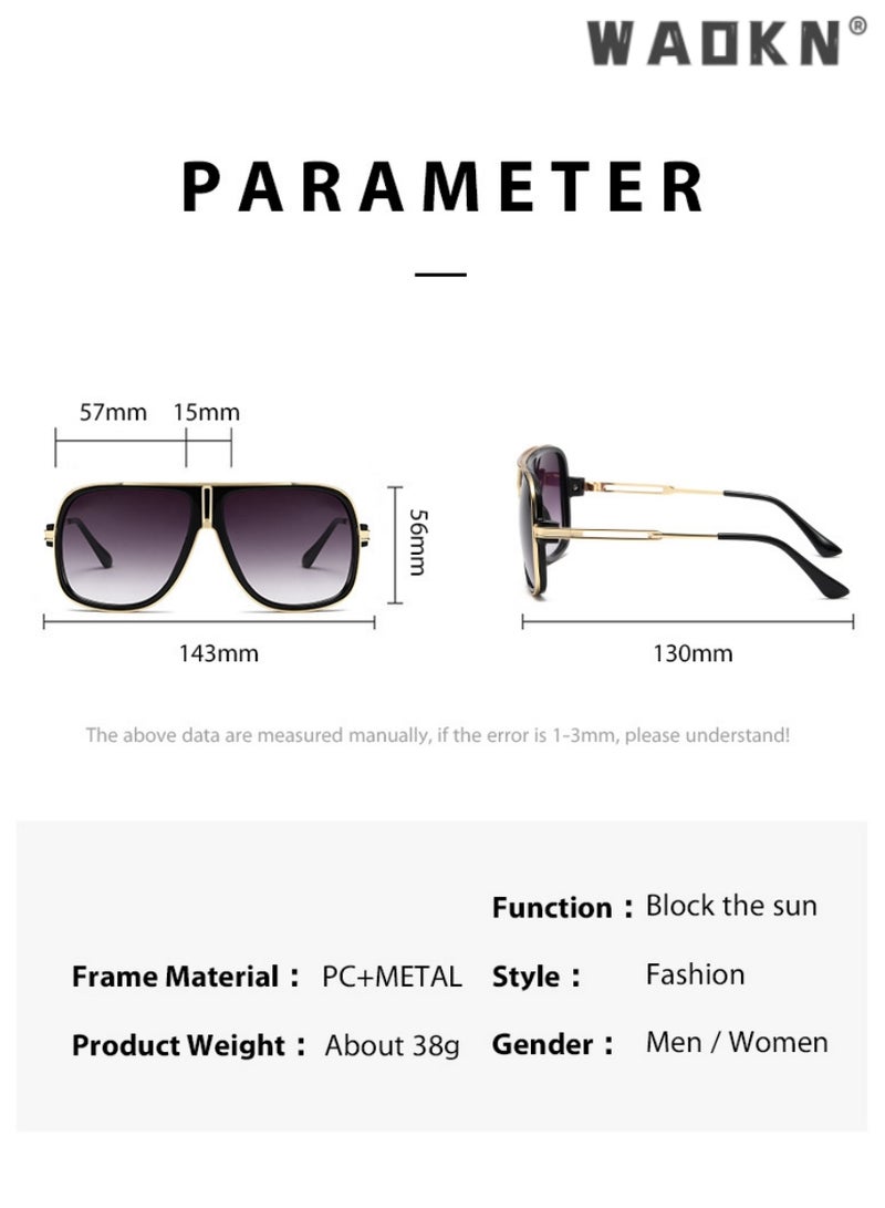 دبليو أيه أو كي أن نظارات شمسية ريترو للرجال نظارات شمسية طيار كبيرة الحجم كلاسيكية للنساء نظارات مرآة عصرية كلاسيكية، نظارات شمسية لحماية UV400 بإطار معدني وكمبيوتر شخصي - Image 3