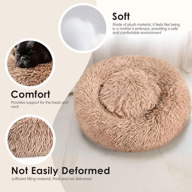 Hoewina 28in Large Dog Bed, Medium Size Dog and Cats, Calming Donut Bed for Puppy and Kitten, Washable Round Fluffy Pet Bed (Camel) - Image 4