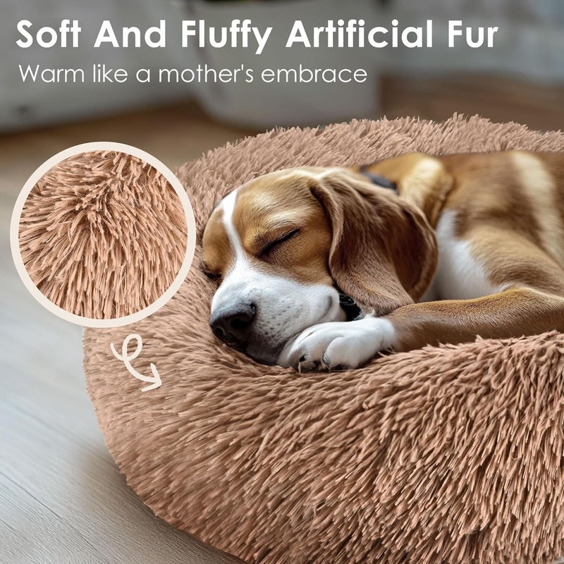 Hoewina 28in Large Dog Bed, Medium Size Dog and Cats, Calming Donut Bed for Puppy and Kitten, Washable Round Fluffy Pet Bed (Camel) - Image 5
