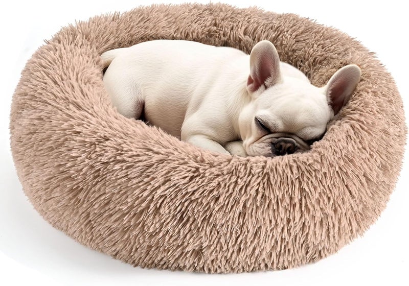Hoewina 28in Large Dog Bed, Medium Size Dog and Cats, Calming Donut Bed for Puppy and Kitten, Washable Round Fluffy Pet Bed (Camel) - Image 1