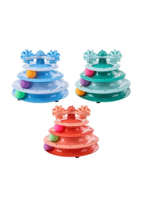 لعبة قطط وكرات دوارة من 4 مستويات مع ثلاث كرات ملونة وكرة جرس X قرص دوار تفاعلي، ألعاب أحجية ممتعة للتمارين الذهنية والبدنية - متعدد الالوان