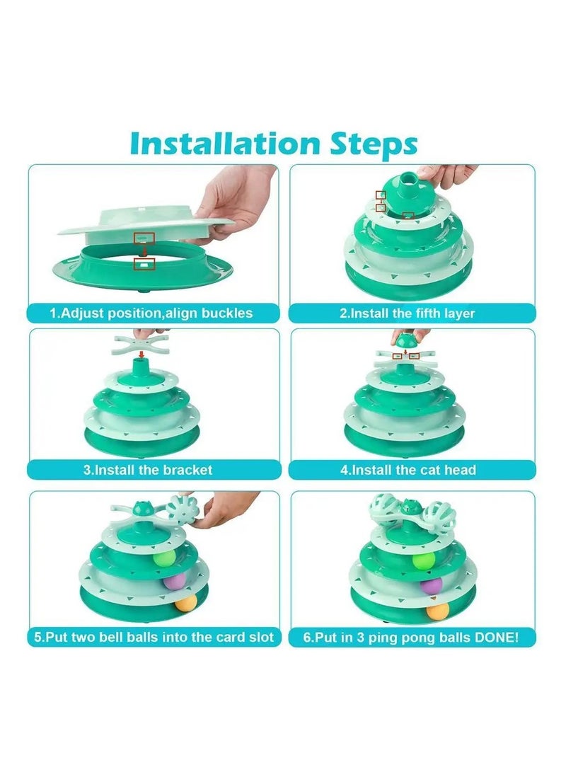 لعبة قطط وكرات دوارة من 4 مستويات مع ثلاث كرات ملونة وكرة جرس X قرص دوار تفاعلي، ألعاب أحجية ممتعة للتمارين الذهنية والبدنية - متعدد الالوان - Image 5