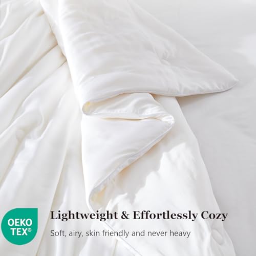Globon Cooling Comforter Oversized King,Lightweight Summer Comforter for Hot Sleepers,Ultra Soft Bamboo Viscose Fabric, Breathable & Moisture Wicking,Soy Fiber Blend Fill, White - Image 4