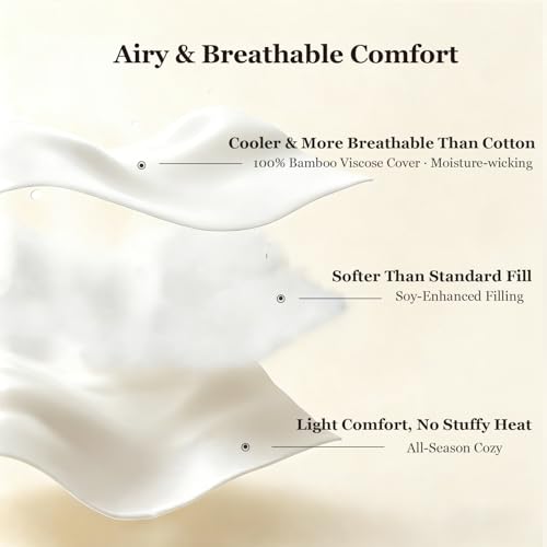 Globon Cooling Comforter Oversized King,Lightweight Summer Comforter for Hot Sleepers,Ultra Soft Bamboo Viscose Fabric, Breathable & Moisture Wicking,Soy Fiber Blend Fill, White - Image 5