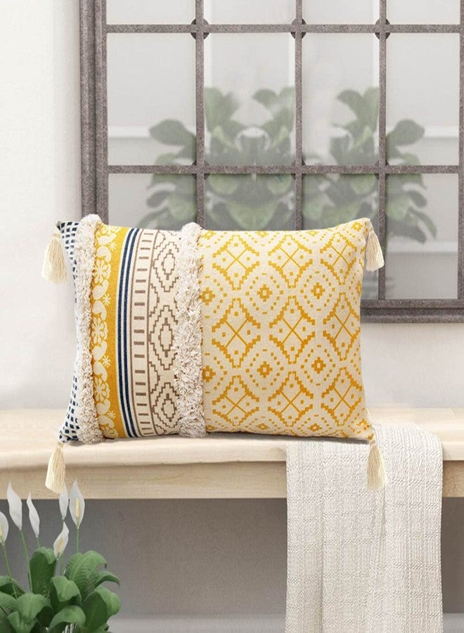 DUKYMIK Lumber Boho Throw Pillow Cover for Couch Sofa - Cotton Hand-Woven Tufted Moroccan Decorative Pillowcase with Tassels for Farmhouse Living Room Bedroom Car Hotel - Yellow 12 x 20 Inches - Image 1