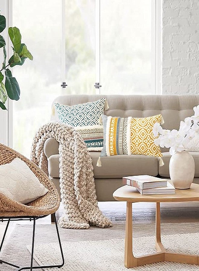 DUKYMIK Lumber Boho Throw Pillow Cover for Couch Sofa - Cotton Hand-Woven Tufted Moroccan Decorative Pillowcase with Tassels for Farmhouse Living Room Bedroom Car Hotel - Yellow 12 x 20 Inches - Image 5