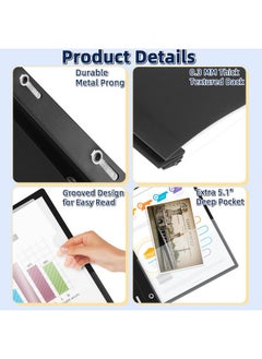 Hautoco 12 Pack Plastic Report Covers With 3-Prong Fasteners Clear Front Resume Portfolio Folder For 8.5X11 Letter Size Paper, Presentation Document Report Folders For Office School Use, Black  - Image 3