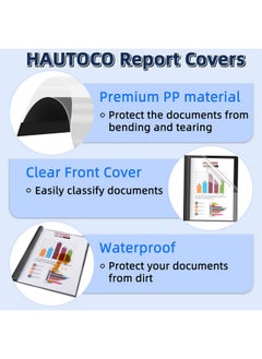 Hautoco 12 Pack Plastic Report Covers With 3-Prong Fasteners Clear Front Resume Portfolio Folder For 8.5X11 Letter Size Paper, Presentation Document Report Folders For Office School Use, Black  - Image 5