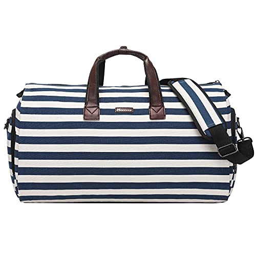 Modoker Carry on Garment Bags for Travel, Convertible Garment Duffel Bag with Shoulder Strap for Men Women- 2 in 1 Hanging Suitcase Suit Travel Bags Blue White Striped - Image 1