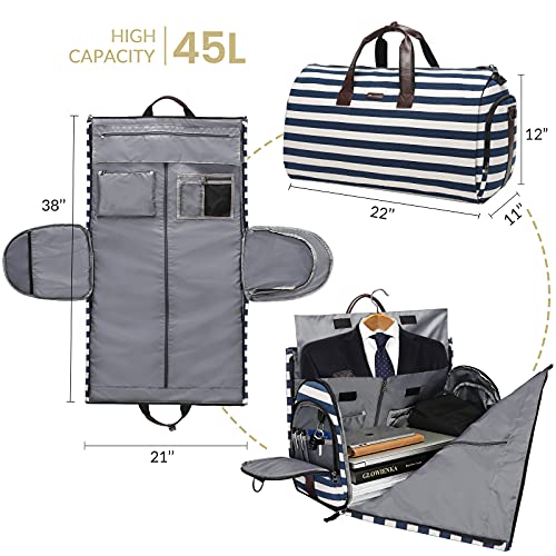 Modoker Carry on Garment Bags for Travel, Convertible Garment Duffel Bag with Shoulder Strap for Men Women- 2 in 1 Hanging Suitcase Suit Travel Bags Blue White Striped - Image 2