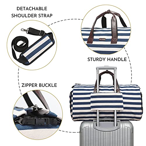 Modoker Carry on Garment Bags for Travel, Convertible Garment Duffel Bag with Shoulder Strap for Men Women- 2 in 1 Hanging Suitcase Suit Travel Bags Blue White Striped - Image 5