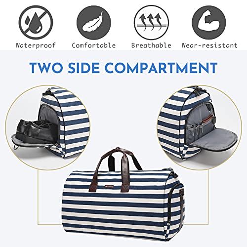 Modoker Carry on Garment Bags for Travel, Convertible Garment Duffel Bag with Shoulder Strap for Men Women- 2 in 1 Hanging Suitcase Suit Travel Bags Blue White Striped - Image 4