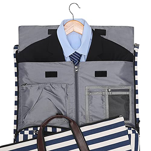 Modoker Carry on Garment Bags for Travel, Convertible Garment Duffel Bag with Shoulder Strap for Men Women- 2 in 1 Hanging Suitcase Suit Travel Bags Blue White Striped - Image 3