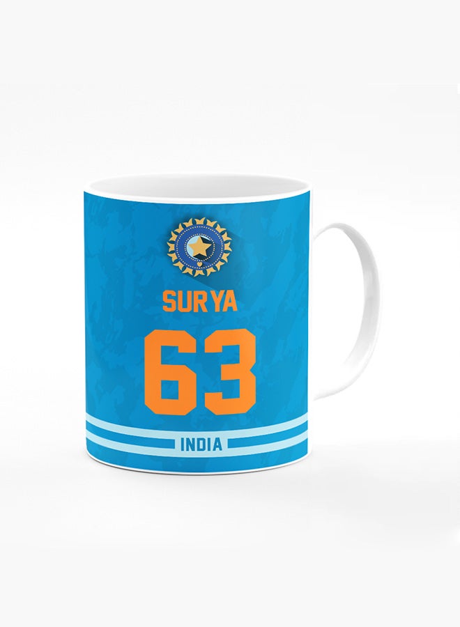 Stylizedd Designer Printed Coffee Mug with Heavy Duty Handle 11oz Ceramic Personalised Gift Mugs Cup - Cricket Player - Suryakumar Yadav, Jersey Number - 63 (With Logo) - Image 1