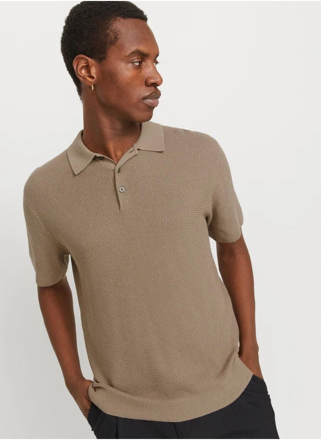JACK & JONES Textured Knit Short Sleeves Polo Shirt