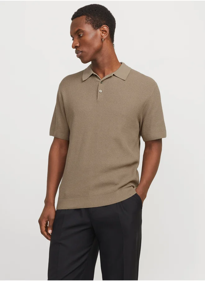 JACK & JONES Textured Knit Short Sleeves Polo Shirt