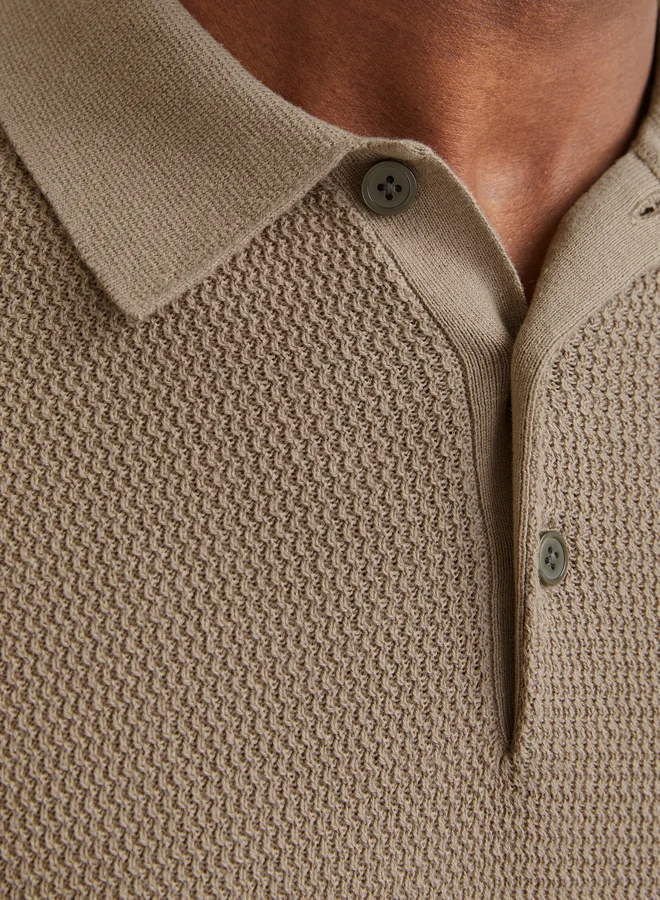 JACK & JONES Textured Knit Short Sleeves Polo Shirt