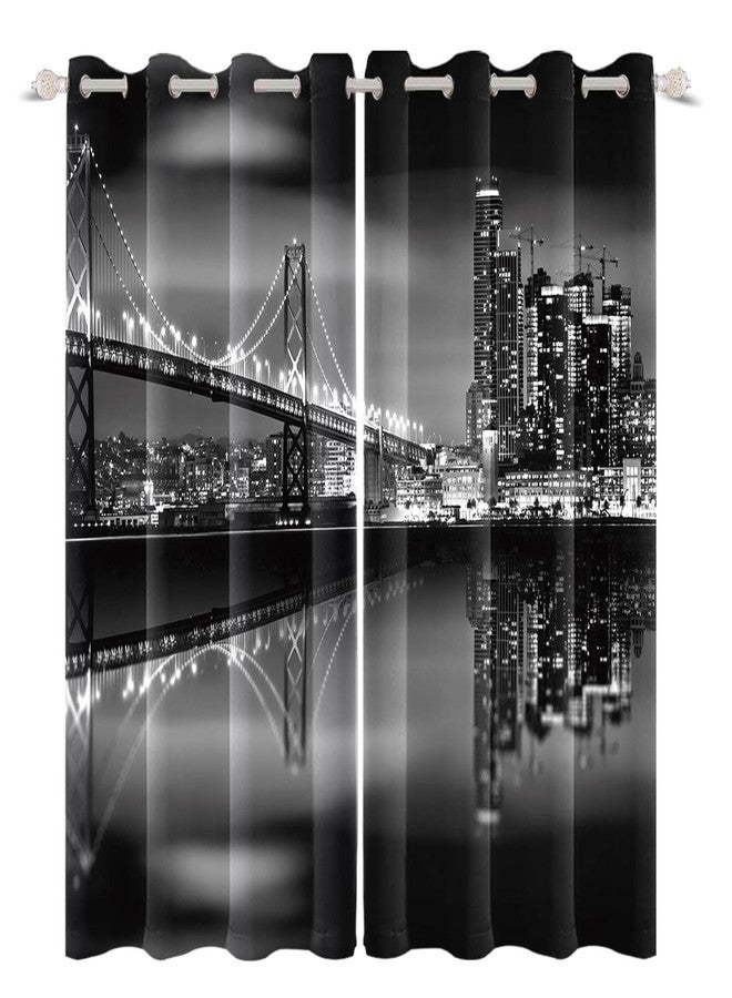 Umpoo City Night View Blackout Window Curtains San Francisco Urban Bridge Skyscrapers Black Scenery Window Drapes 2 Panels Set for Modern Living Room Bedroom Decor Window Treatment, 42x84 Inch - Image 4