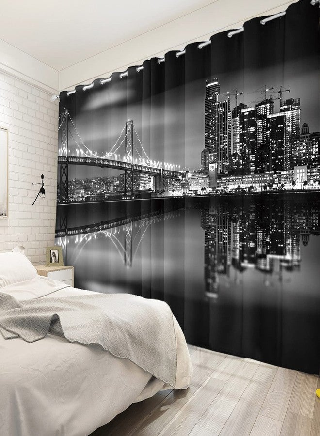 Umpoo City Night View Blackout Window Curtains San Francisco Urban Bridge Skyscrapers Black Scenery Window Drapes 2 Panels Set for Modern Living Room Bedroom Decor Window Treatment, 42x84 Inch - Image 3