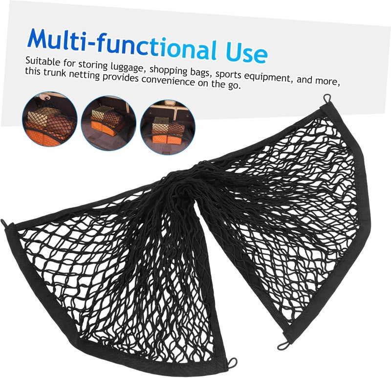1set Rear Cargo Net for Car Trunk Elastic Organizer for Groceries and Sports Equipment Double Design Easy Installation Hooks and Screws Space-Saving Accessory for Automotive - Image 3
