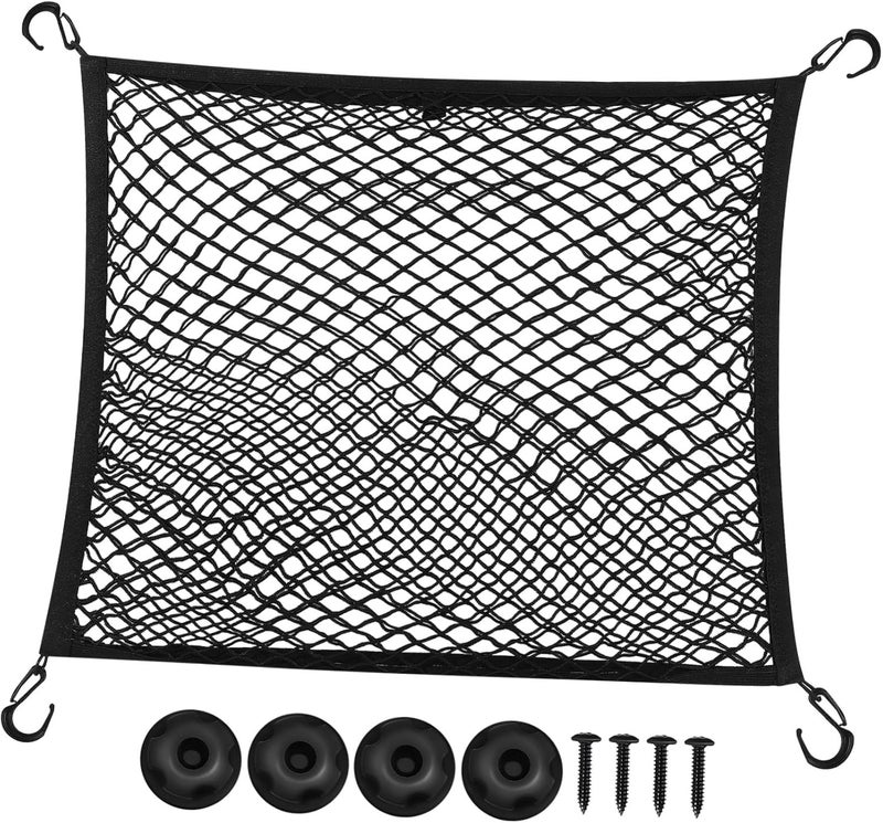 1set Rear Cargo Net for Car Trunk Elastic Organizer for Groceries and Sports Equipment Double Design Easy Installation Hooks and Screws Space-Saving Accessory for Automotive - Image 1