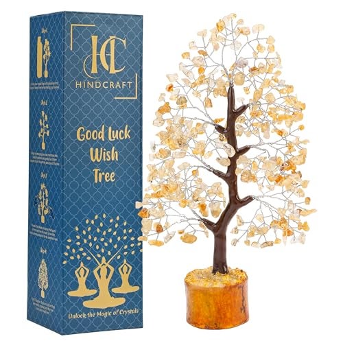 HindCraft Citrine Chakra Crystal Tree Good Luck Showpiece for Home Decor Items Crystals Gemstones Bonsai Money Tree for Good Luck, Decoration Gift Item, Silver Wire, 10-12 inch - Image 1