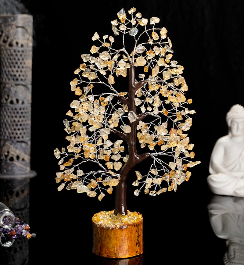 HindCraft Citrine Chakra Crystal Tree Good Luck Showpiece for Home Decor Items Crystals Gemstones Bonsai Money Tree for Good Luck, Decoration Gift Item, Silver Wire, 10-12 inch - Image 5