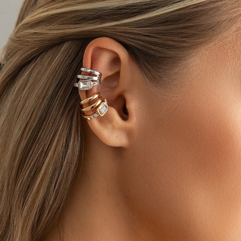 SHIXIN Luxury Geometric Earring Clip with Diamond Accents - Trendy Women's Jewelry - Image 1