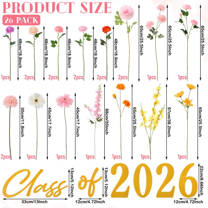 Suncalla 21 Pcs Wildflower Arch Backdrop Decorations for Graduation Realistic Floral Class of 2026 Graduate Photography Background Floral Graduation Decorations for Congrats Grad Party Decor - Image 2