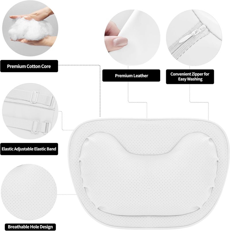 Dapucarin Car Neck Pillow - Soft Comfortable Premium Leather Headrest with Adjustable Strap, Ergonomic Support for Driving, Office & Gaming, White, 2 Pack - Image 2