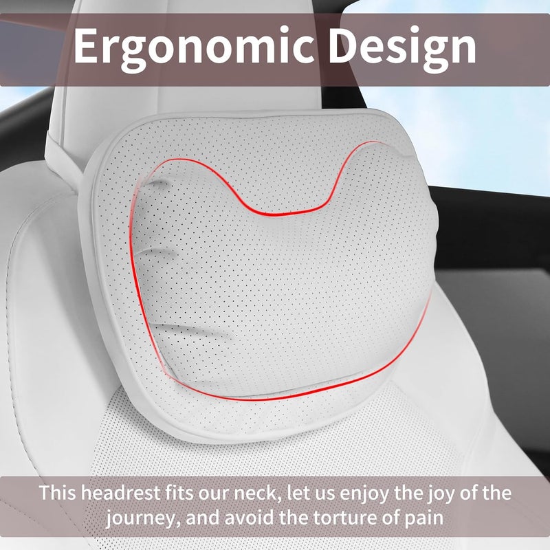Dapucarin Car Neck Pillow - Soft Comfortable Premium Leather Headrest with Adjustable Strap, Ergonomic Support for Driving, Office & Gaming, White, 2 Pack - Image 4