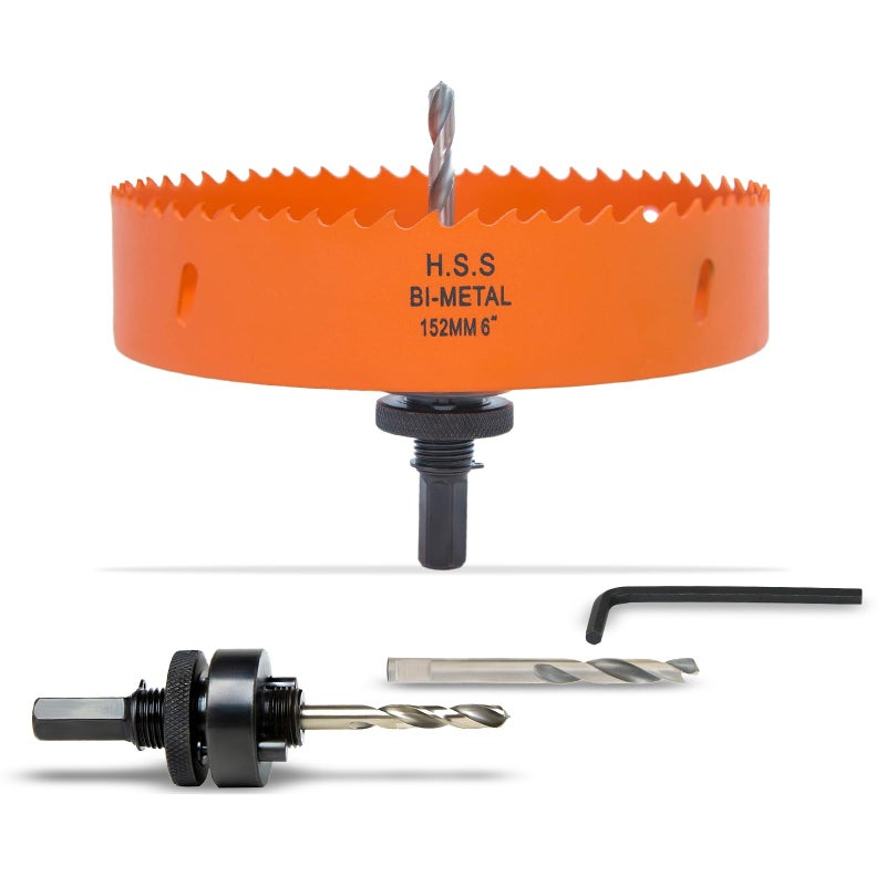 VIKITON 6 Inch Hole Saw with Arbor for Metal Wood and Plastic Cutting 152mm BiMetal Hole Cutter for Different Project with Smooth and Flat Drilling Edge Fast Chip Removal Handy Hole Saw Kit Set