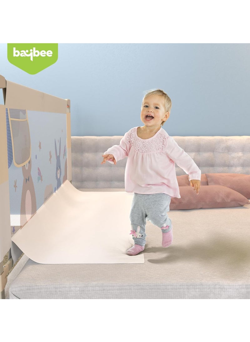 BAYBEE - 150 x 80cm Baby Bed Rail Guard for Baby Safety with 28 Height Adjustable, Portable Bed Side Protector for Baby Falling | Foldable Single Side Baby Bed Railing for Kids Toddler Beige White - Image 1