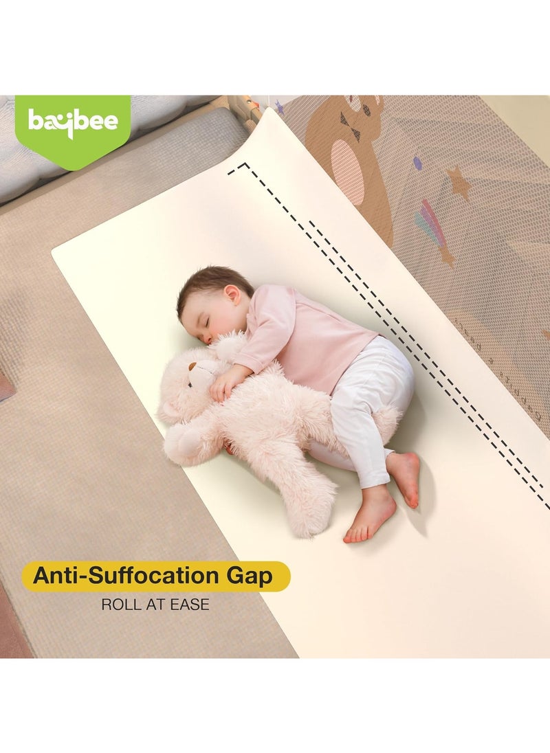BAYBEE - 150 x 80cm Baby Bed Rail Guard for Baby Safety with 28 Height Adjustable, Portable Bed Side Protector for Baby Falling | Foldable Single Side Baby Bed Railing for Kids Toddler Beige White - Image 1